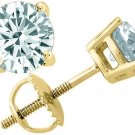 Mens/Women's 2.49CT 14K Yellow Gold Aquamarine Round Screw Back Stud Earrings