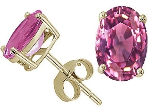 6.00 CT 10x8mm 14K SOLID YELLOW GOLD PINK SAPPHIRE OVAL SHAPE STUD EARRINGS PUSH