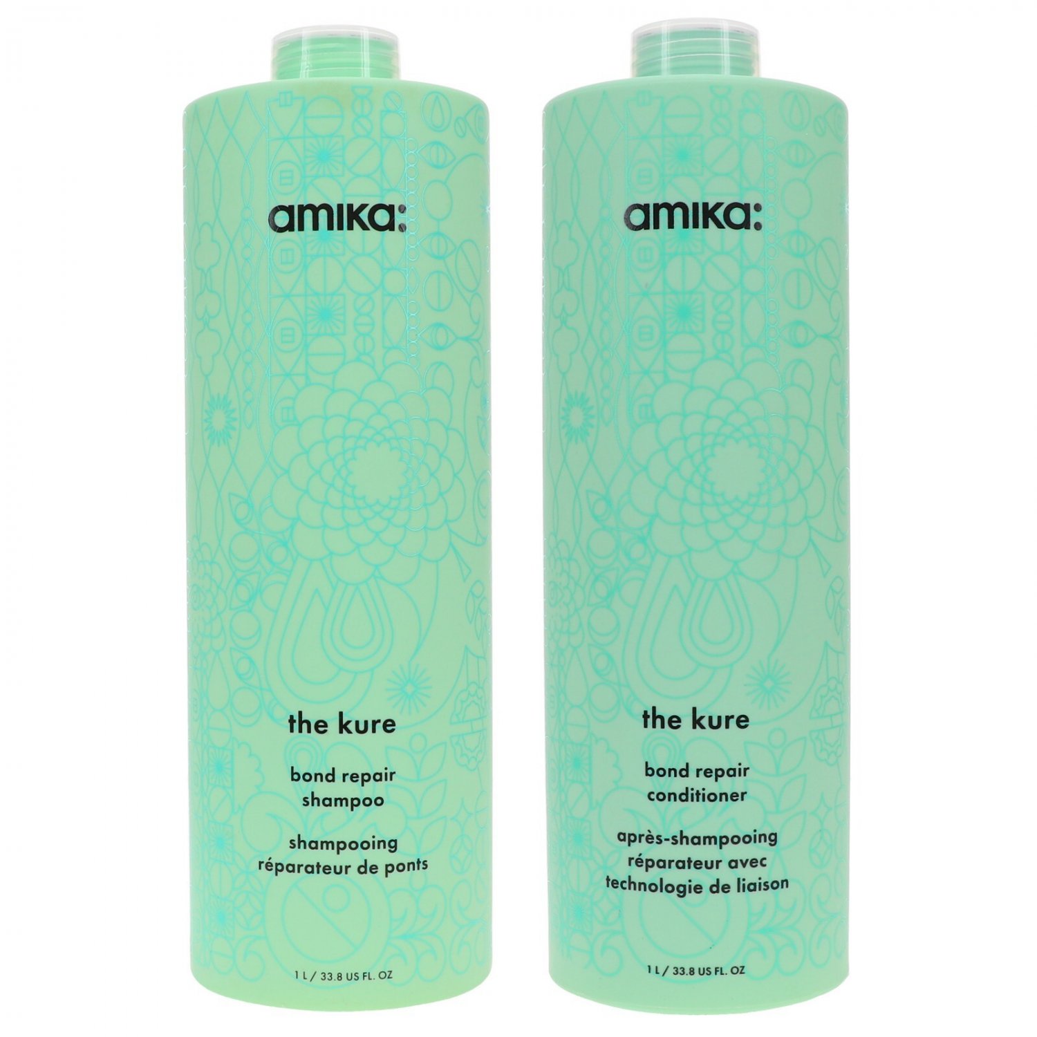 Amika The Kure Repair Shampoo 33.8 oz & Conditioner 33.8 oz W/PUMPS FAST SHIPNG