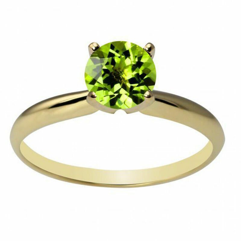 14K Solid Yellow Gold 6.5MM Round Peridot Solitaire Ring