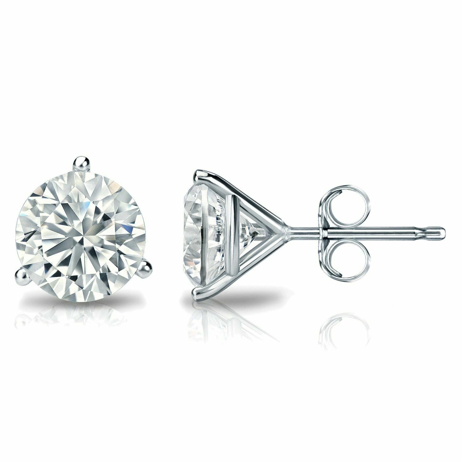 18K White Gold 1.75CT Round  Brilliant Cut Martini Push Back Stud simulated