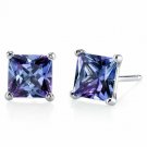 14K White Gold 1.25CT Princess Cut Created Alexandrite Gemstone Stud Earrings
