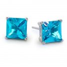 2.60 CARAT 6mm 14K SOLID WHITE GOLD BLUE TOPAZ PRINCESS CUT STUD EARRINGS