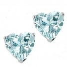 7mm 3.00 CARAT 14K SOLID WHITE GOLD HEART AQUAMARINE SCREW BACK STUD EARRINGS