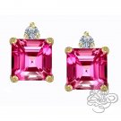 2.49CT UNIQUE 6x6MM 14K GOLD 925 SILVER PRINCESS CUT PINK SAPPHIRE STUD EARRINGS