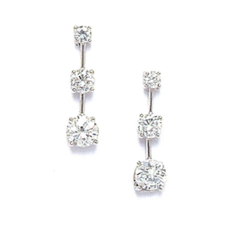 14K Solid White Gold White Sapphire Dangle Earrings Push Back ER-PEW119
