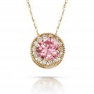 14K YELLOW GOLD 16" Chain 1.90CT White & Pink Sapphire Round Halo Charm Pendant