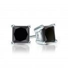 14K White Gold 2.50 CARAT Black Brilliant Princess Cut Screw Back Stud simulated