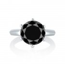 14K WG 3CT Women's 6 Prong Round Black Sapphire Solitaire Engagement Ring