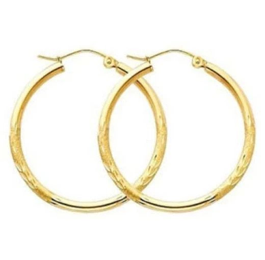 1" 2mm X 30mm Diamond Cut Hoop Earrings REAL 10K Yellow Gold