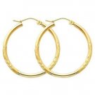 1" 2mm X 30mm Diamond Cut Hoop Earrings REAL 10K Yellow Gold