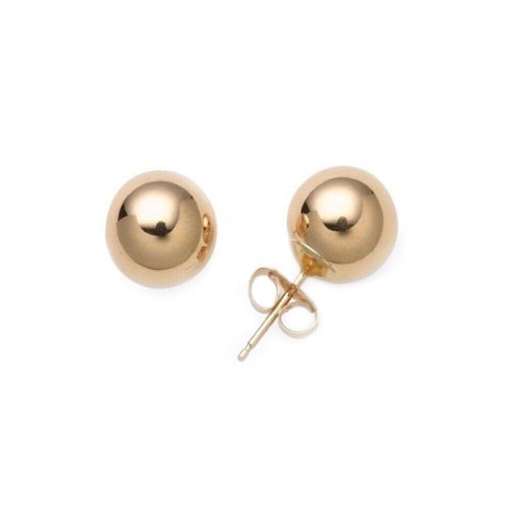 8MM 14K Solid Yellow Gold Stud Earrings Polished Ball Bead Studs