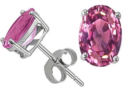 4.50 CT 9x7mm WOMENS UNIQUE 14K SOLID WG PINK SAPPHIRE OVAL SHAPE STUD EARRINGS