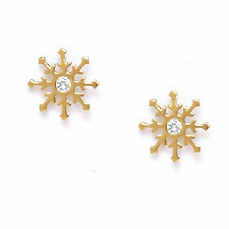 14K Yellow Gold 8MM Children's Stylish Snowflake Screw Back Stud Earrings