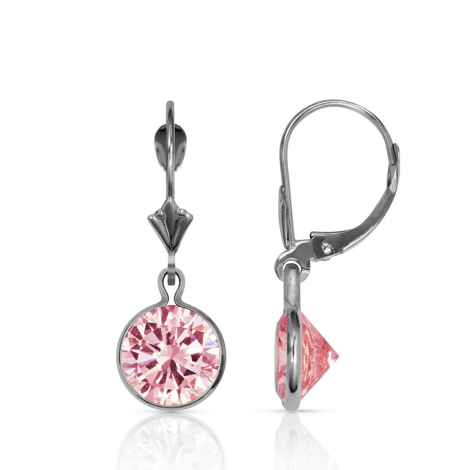 Sapphire Bezel Set Round Shaped Leverback Dangle Earrings 14K Solid White Gold