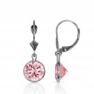 Sapphire Bezel Set Round Shaped Leverback Dangle Earrings 14K Solid White Gold