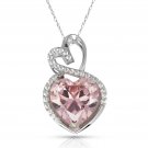4.20 Ct Halo Pink Tourmaline Double Heart Gemstone Pendant & Necklace14K W Gol