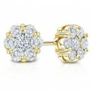 14K Yellow Gold 1CT Brilliant Brilliant Cluster Earrings  Round Cut Flower Stud
