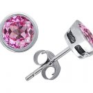 2CT WOMENS UNIQUE 14K SOLID WG BEZEL ROUND CUT PINK SAPPHIRE STUD EARRINGS
