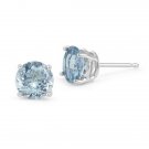 1.00 CT 5mm 14K WHITE GOLD LIGHT BLUE AQUAMARINE ROUND SHAPE STUD EARRINGS PUSH