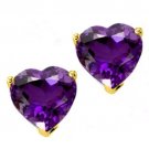 7mm 3.00 CARAT 14K SOLID YELLOW GOLD HEART AMETHYST SCREW BACK STUD EARRINGS