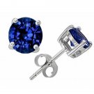 1.00 CT 5mm 14K SOLID WHITE GOLD BLUE SAPPHIRE ROUND SHAPE STUD EARRINGS PUSH