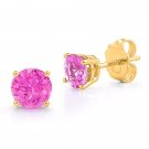 4.00 Ct 8mm 14K YELLOW GOLD OCTOBER PINK SAPPHIRE ROUND CUT STUD EARRINGS PUSH