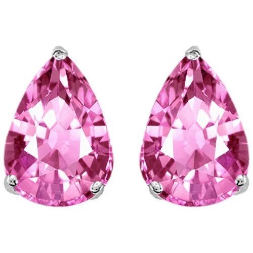 1.50 - 2.50 CT. 14K SOLID WHITE GOLD PINK SAPPHIRE PEAR SHAPE STUD EARRINGS PUSH