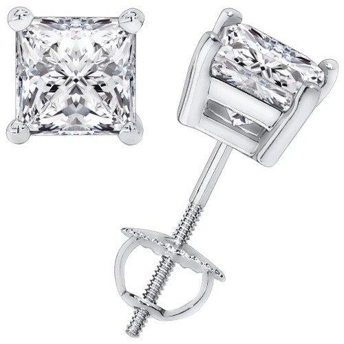 0.40CT Princess Cut Solitaire Brilliant Cut Earrings 14k White Gold