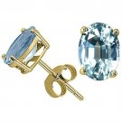 1.00 CARAT 6x4mm 14K SOLID YELLOW GOLD AQUAMARINE OVAL SHAPE STUD EARRINGS PUSH