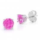 1.00 5mm 14K WHITE GOLD OCTOBER PINK SAPPHIRE ROUND CUT STUD EARRINGS PUSH