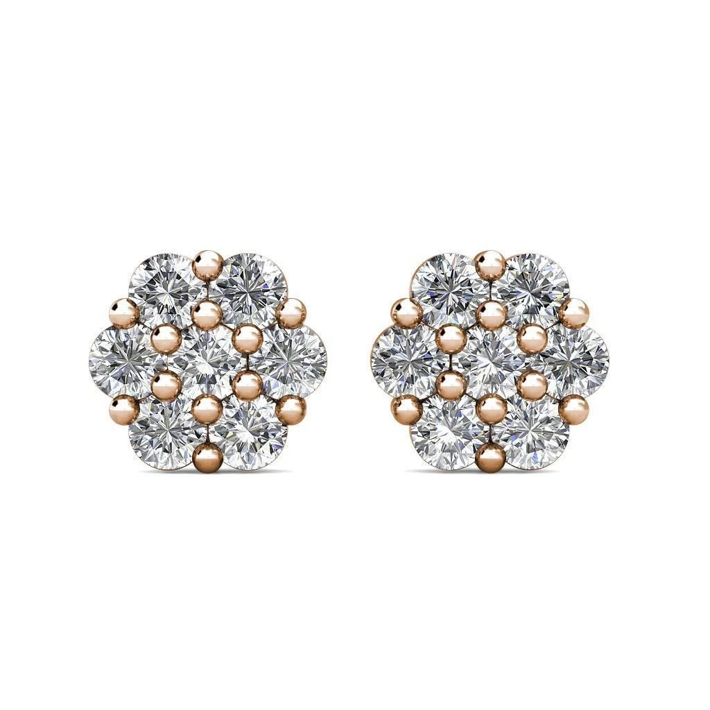 1.50Ct Round Simulated Diamond Flower Cluster Stud Earrings 14K Rose Gold