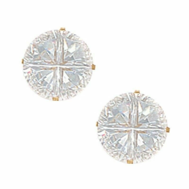 14K Yellow Gold 9MM Women's Unique Round Cut Basket Set 4-Segment Studs PushBack