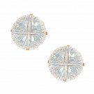 14K Yellow Gold 9MM Women's Unique Round Cut Basket Set 4-Segment Studs PushBack