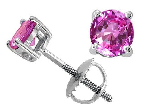 2.50 CT. 14K SOLID WHITE GOLD ROUND SHAPE PINK SAPPHIRE STUD EARRINGS SCREW BACK