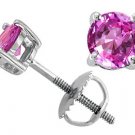 2.50 CT. 14K SOLID WHITE GOLD ROUND SHAPE PINK SAPPHIRE STUD EARRINGS SCREW BACK