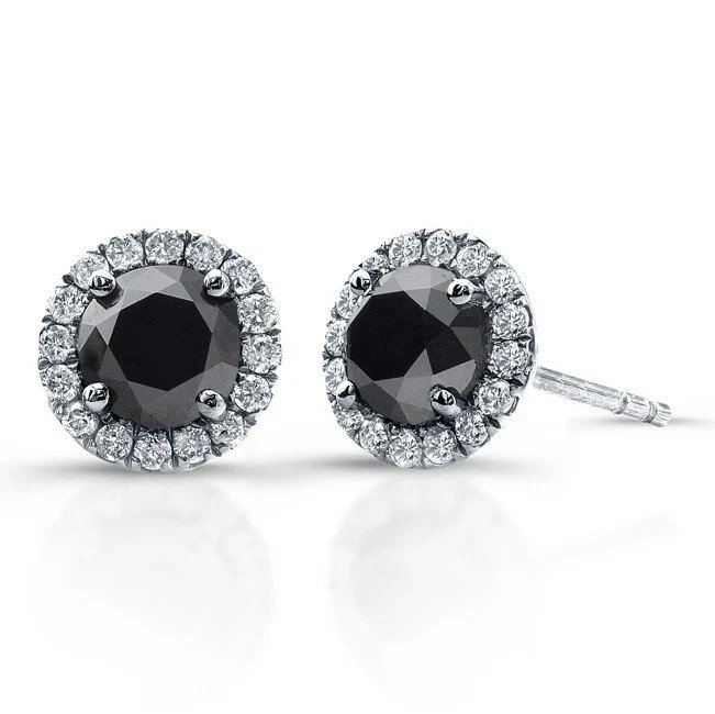 3.39 CT HALO STUD ROUND BLACK SAPPHIRE EARRINGS 14K WG PLATED STERLING SILVER