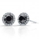 3.39 CT HALO STUD ROUND BLACK SAPPHIRE EARRINGS 14K WG PLATED STERLING SILVER