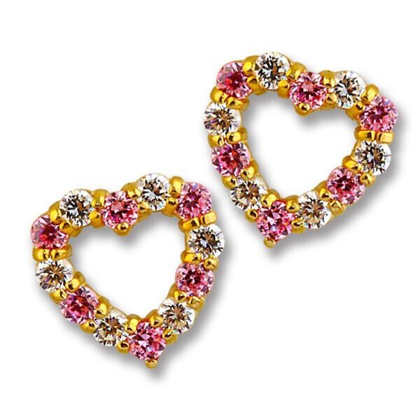 14K YELLOW GOLD 1.00 CT HEART ROSE W/ WHITE SAPPHIRE STUD SCREW BACK EARRINGS