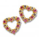 14K YELLOW GOLD 1.00 CT HEART ROSE W/ WHITE SAPPHIRE STUD SCREW BACK EARRINGS