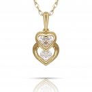 20" 14K Y Gold 0.22CT Brilliant Round Simulated Diamond Double Heart Pendant