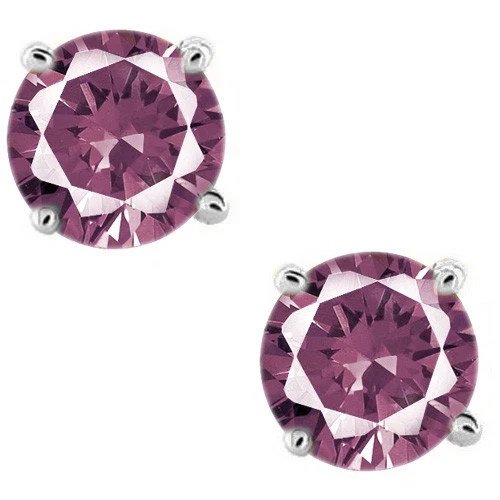 1.00 CT 5mm 14k White Gold Round Cut Alexandrite June Basket PUSH BACK Earring