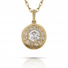 14K Yellow Gold 20" Chain 0.50CT Simulated Bezel Halo Pendant Charm Necklace