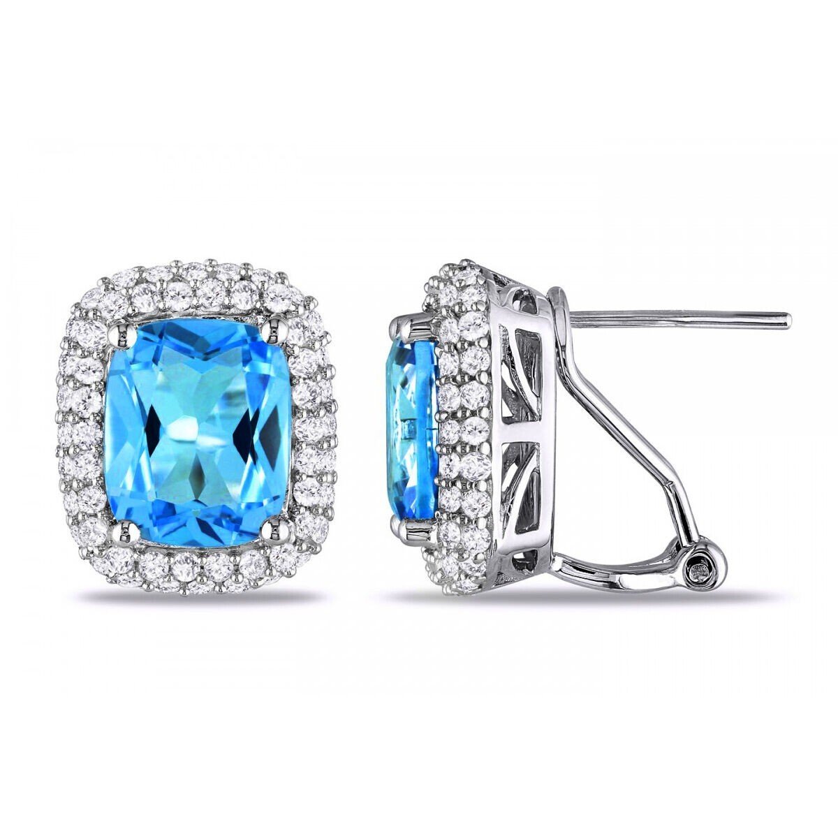 925 Sterling Silver 4.89CT Women's Blue White Sapphire Cluster Earrings
