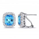 925 Sterling Silver 4.89CT Women's Blue White Sapphire Cluster Earrings