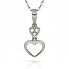 20" 14K W Gold 0.09CT Brilliant Round Simulated Double Heart Pendant Charm