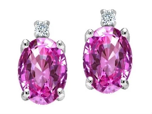 3.52CT 14K WG PLATED OVER 925 SILVER PINK SAPPHIRE OVAL SHAPE STUD EARRINGS