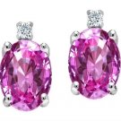 3.52CT 14K WG PLATED OVER 925 SILVER PINK SAPPHIRE OVAL SHAPE STUD EARRINGS