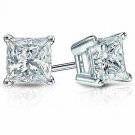 14K White Gold .33 CARAT Square Princess Cut Natural Diamond Stud Earrings