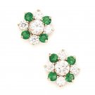 14K Solid Yellow Gold 8MM Emerald May Birthstone Flower Studs ER-PE32-5